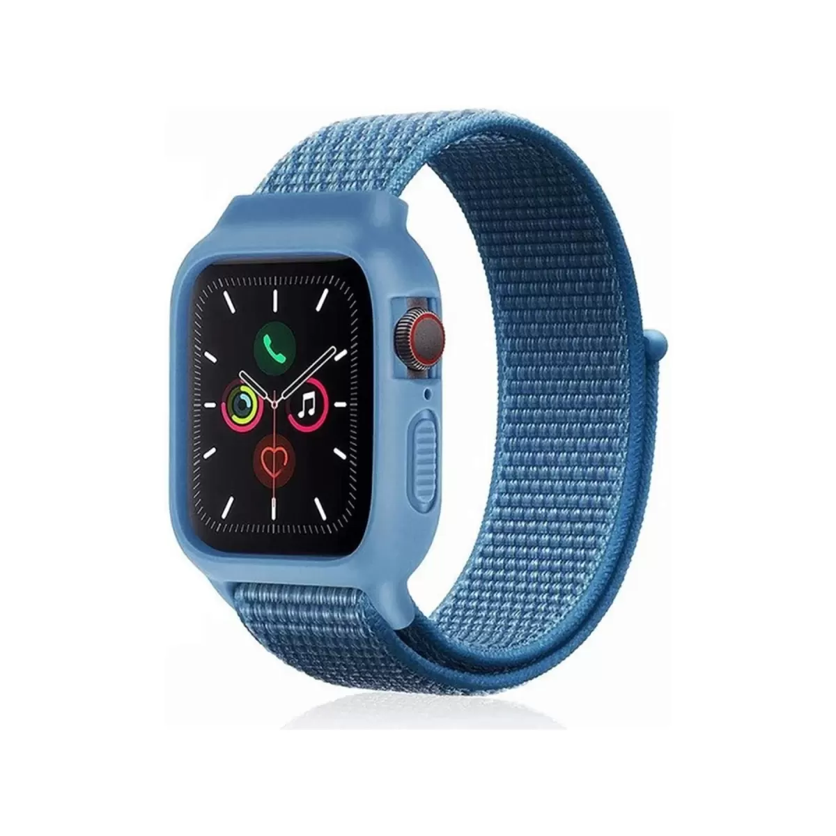 Newface Apple Watch 42mm Hasırlı Cırtcırtlı Kasalı Kordon - Mavi