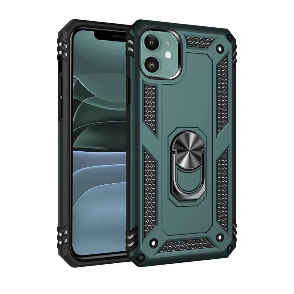 Newface Apple iPhone 11 Kılıf Sofya Yüzüklü Silikon Kapak - Yeşil