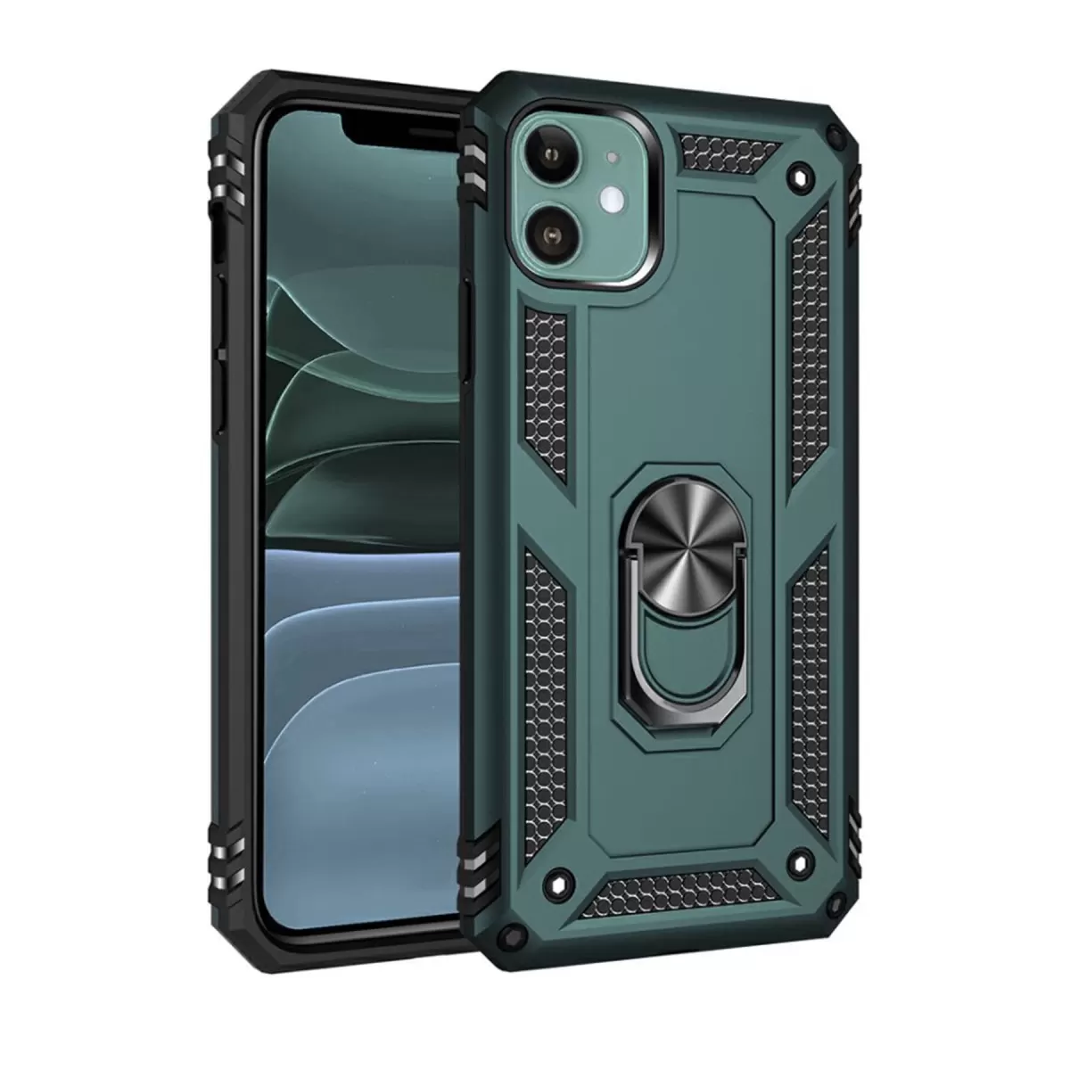 Newface Apple iPhone 11 Kılıf Sofya Yüzüklü Silikon Kapak - Yeşil