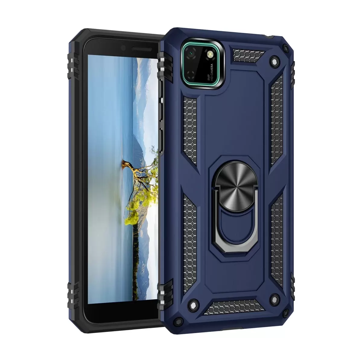 Newface Huawei Y5P Kılıf Sofya Yüzüklü Silikon Kapak - Lacivert