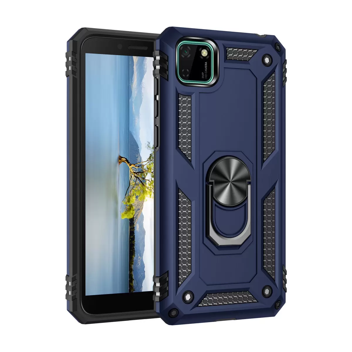 Newface Huawei Y5P Kılıf Sofya Yüzüklü Silikon Kapak - Lacivert