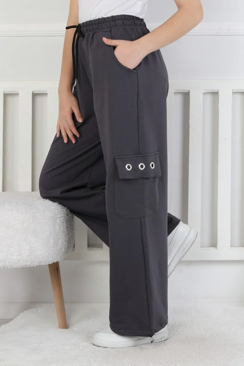 İki İplik Baskılı Kargo Çepli Kız Çocuk Eşofman Altı