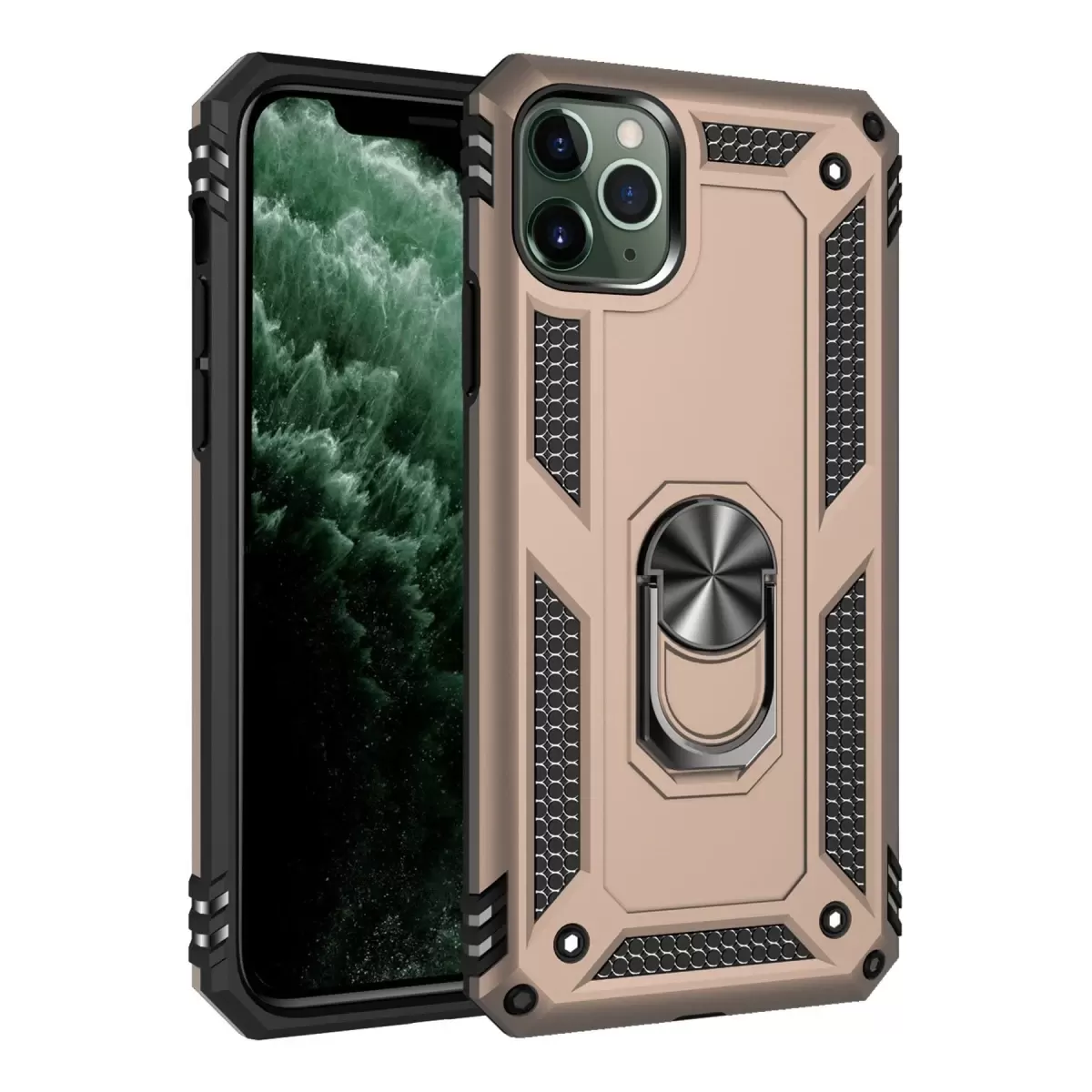 Newface Apple iPhone 11 Pro Kılıf Sofya Yüzüklü Silikon Kapak - Gold