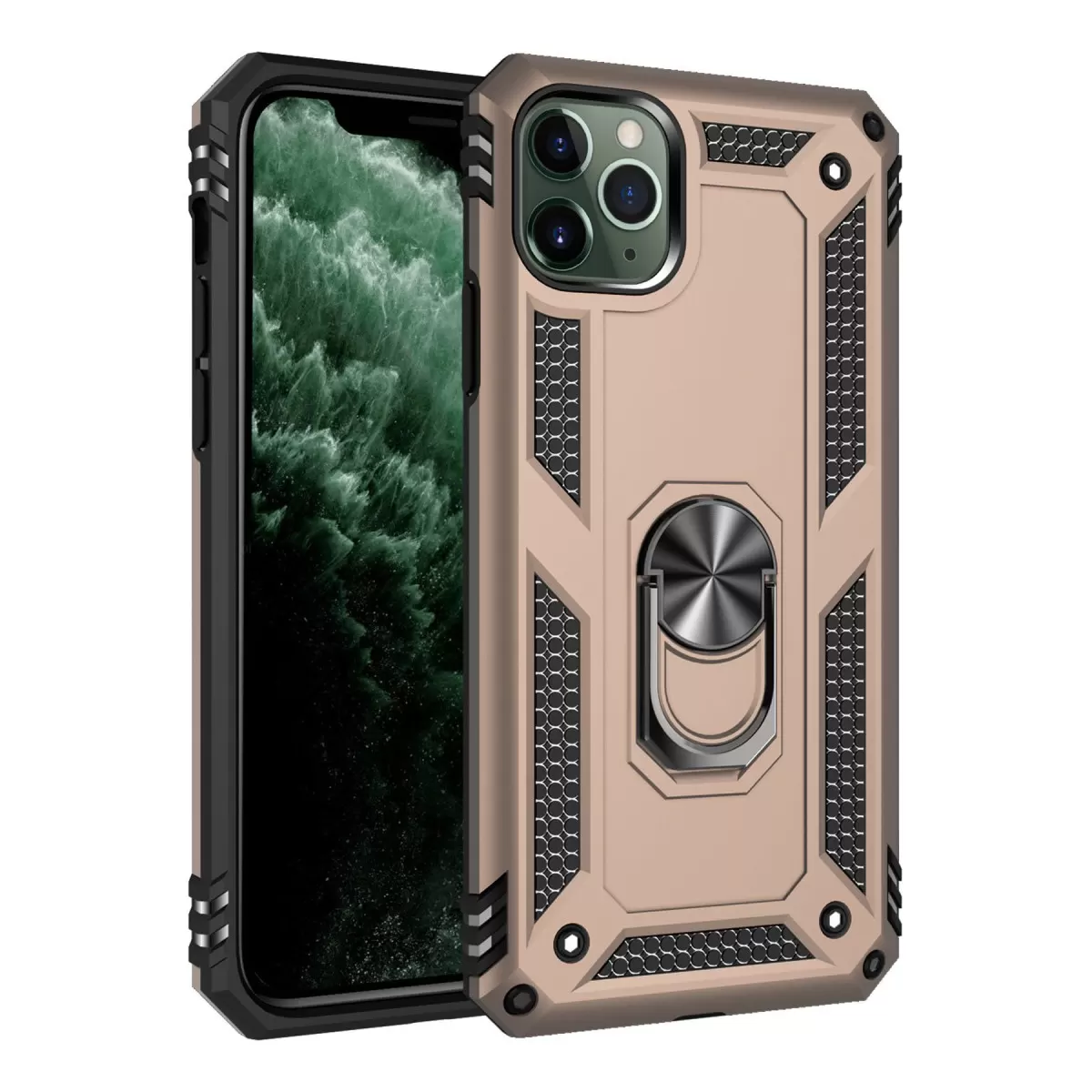 Newface Apple iPhone 11 Pro Kılıf Sofya Yüzüklü Silikon Kapak - Gold
