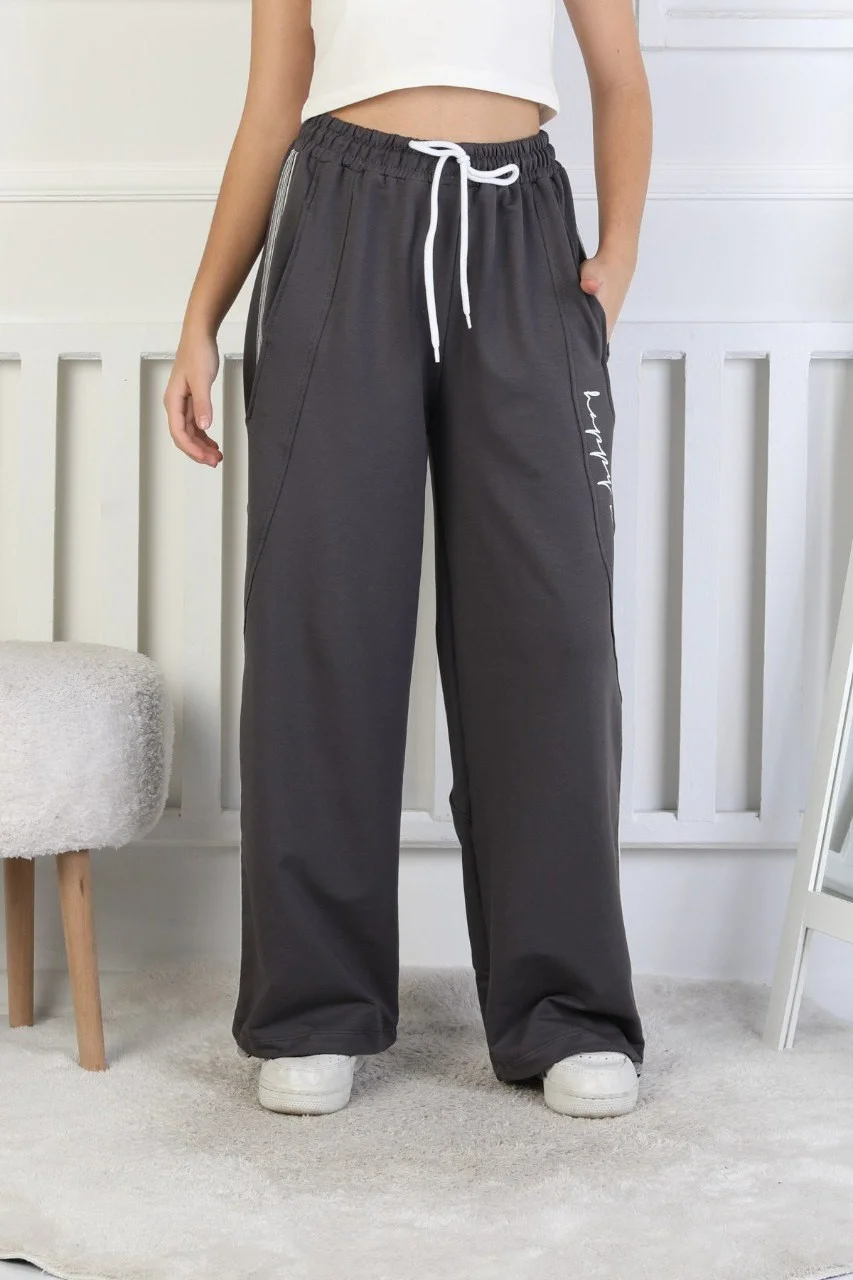 İki İplik Çizgili Baskılı Kız Çocuk Eşofman Altı