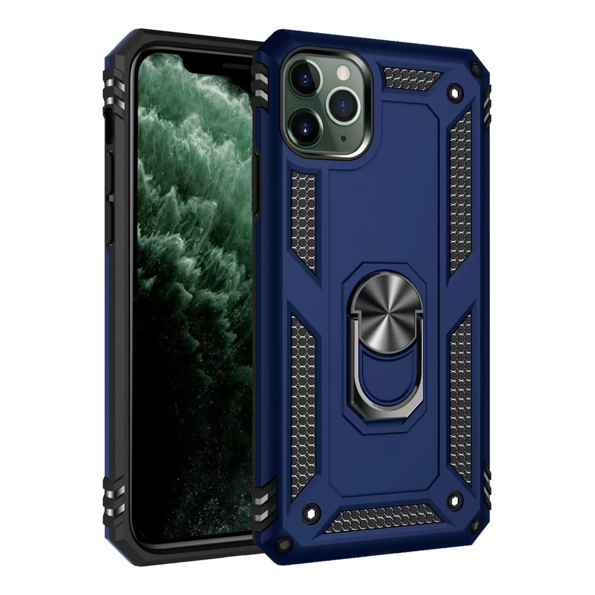 Newface Apple iPhone 11 Pro Kılıf Sofya Yüzüklü Silikon Kapak - Lacivert