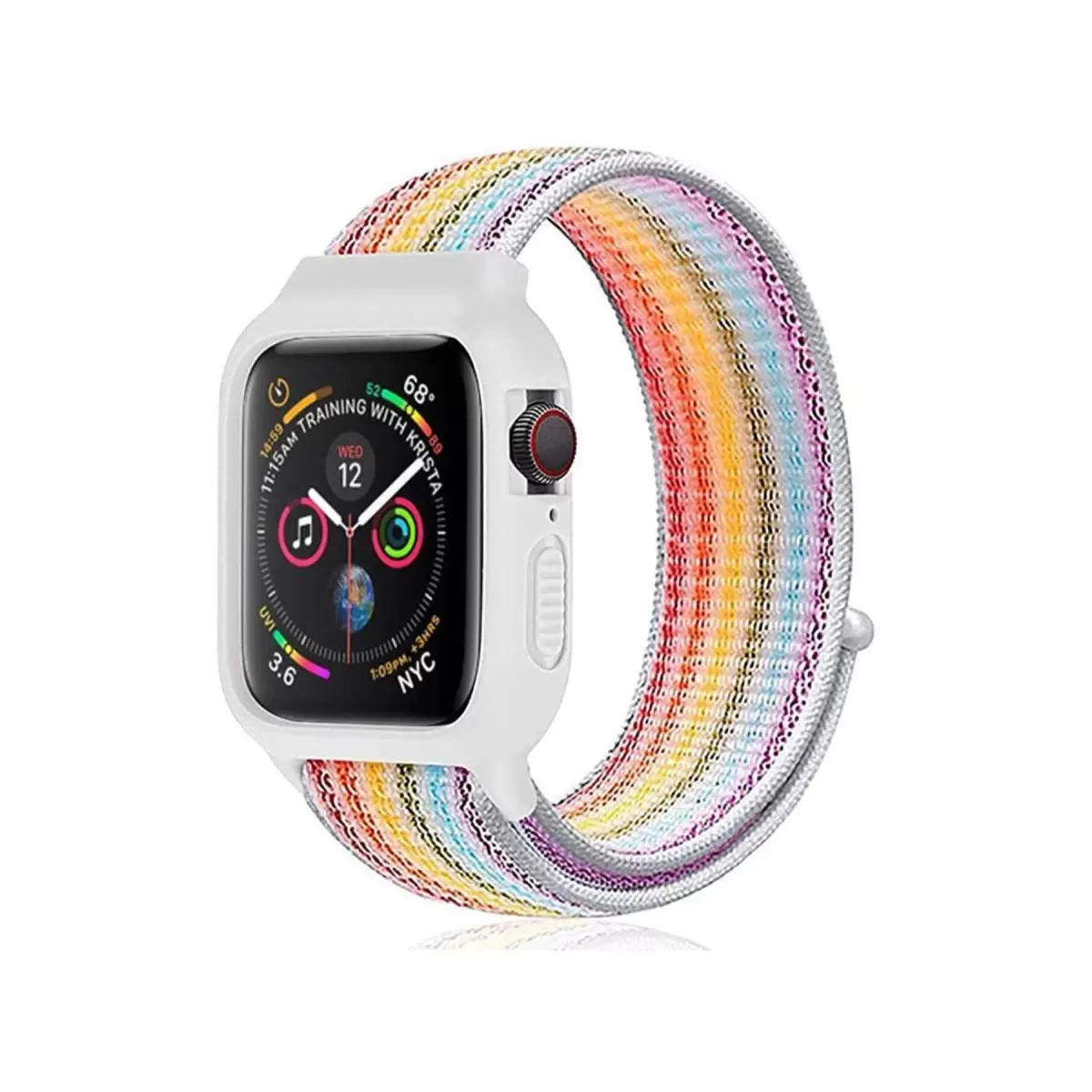 Newface Apple Watch 42mm Hasırlı Cırtcırtlı Kasalı Kordon - Gökkuşağı 2