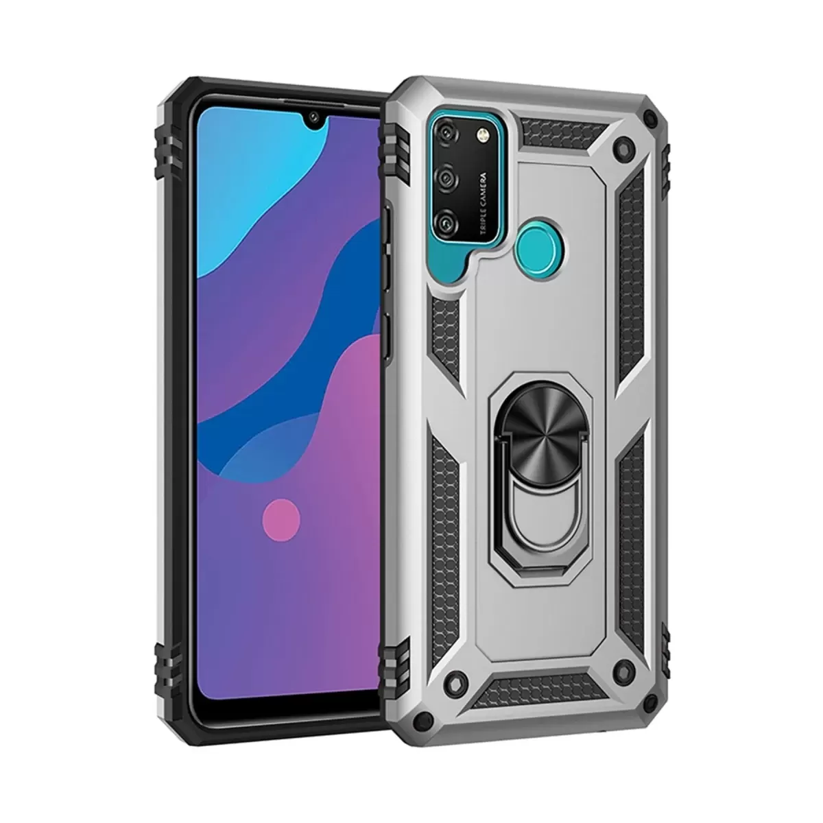 Newface Huawei Y6P Kılıf Sofya Yüzüklü Silikon Kapak - Gümüş