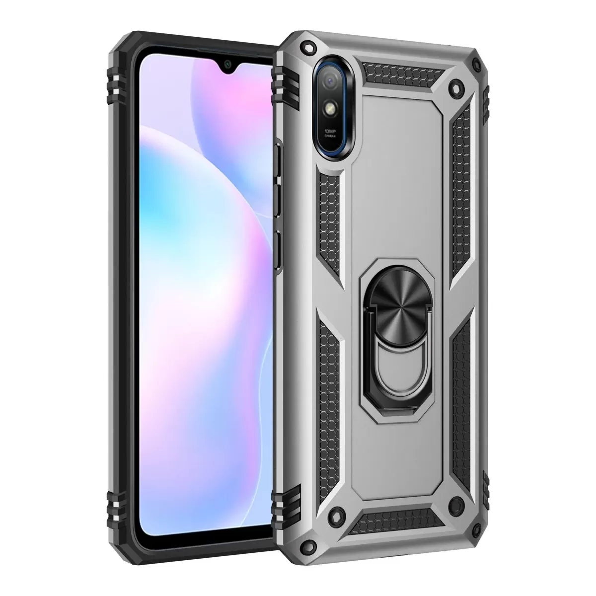 Newface Xiaomi Redmi 9A Kılıf Sofya Yüzüklü Silikon Kapak - Gümüş