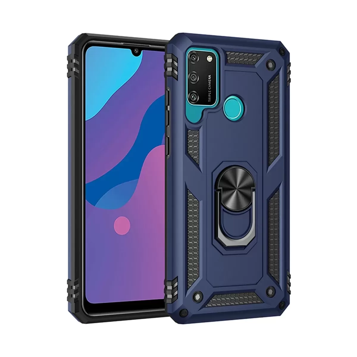 Newface Huawei Y6P Kılıf Sofya Yüzüklü Silikon Kapak - Lacivert
