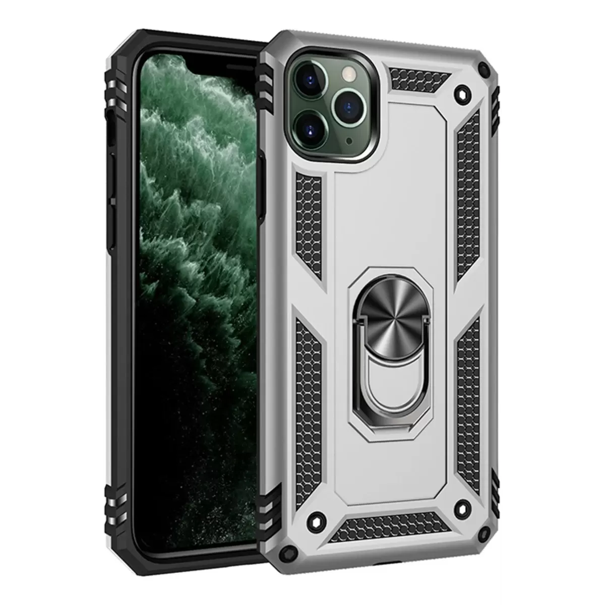 Newface Apple iPhone 11 Pro Max Kılıf Sofya Yüzüklü Silikon Kapak - Gümüş
