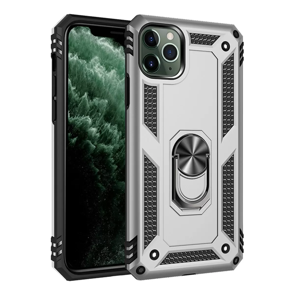 Newface Apple iPhone 11 Pro Max Kılıf Sofya Yüzüklü Silikon Kapak - Gümüş
