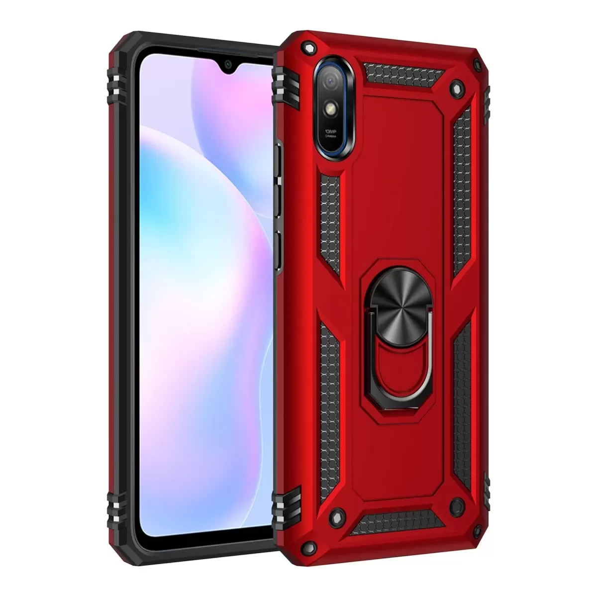 Newface Xiaomi Redmi 9A Kılıf Sofya Yüzüklü Silikon Kapak - Kırmızı