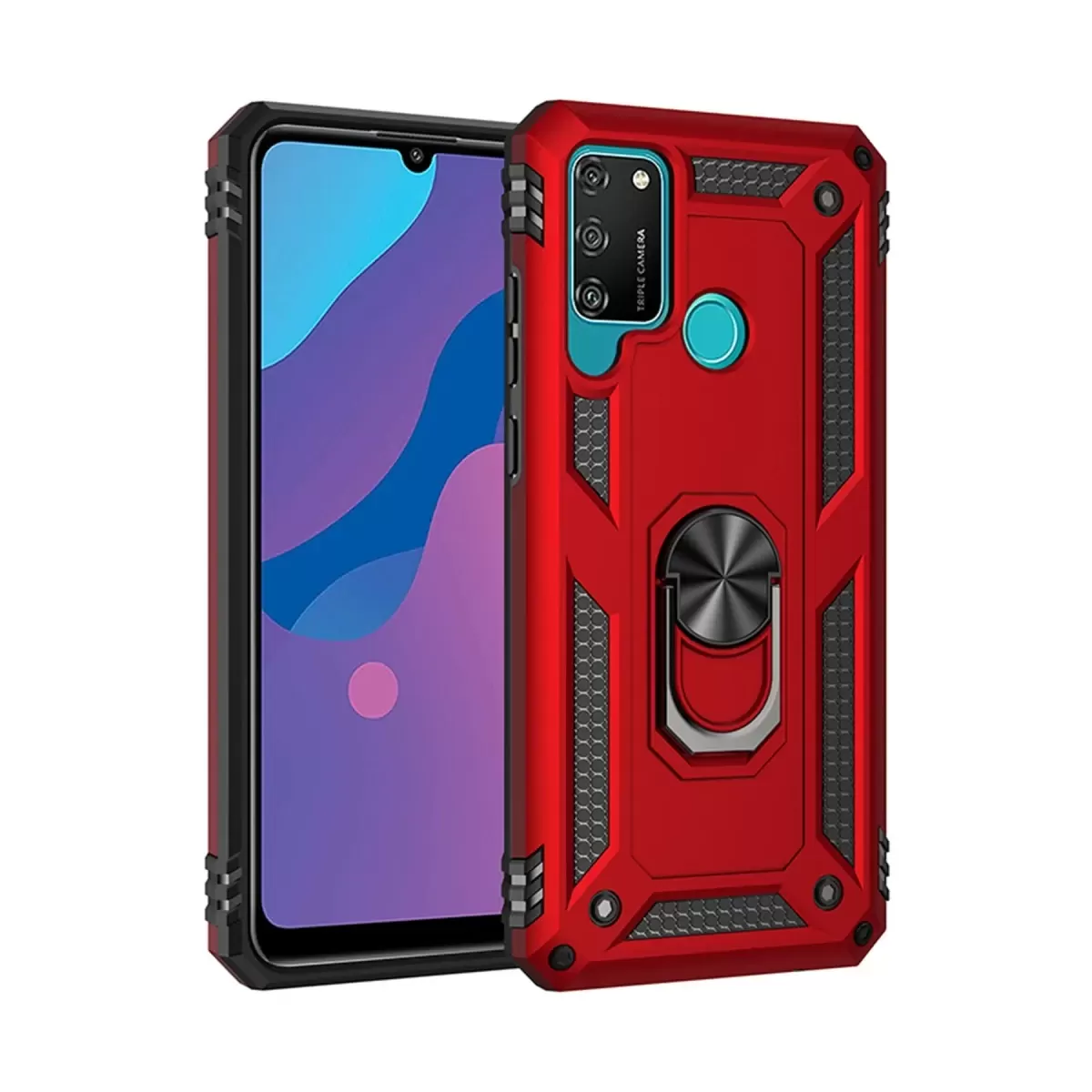 Newface Huawei Y6P Kılıf Sofya Yüzüklü Silikon Kapak - Kırmızı