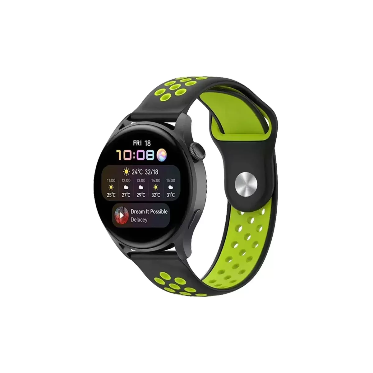Newface Watch 20mm Spor Delikli Kordon - Siyah-Yeşil