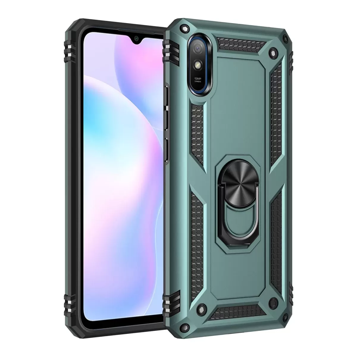 Newface Xiaomi Redmi 9A Kılıf Sofya Yüzüklü Silikon Kapak - Yeşil
