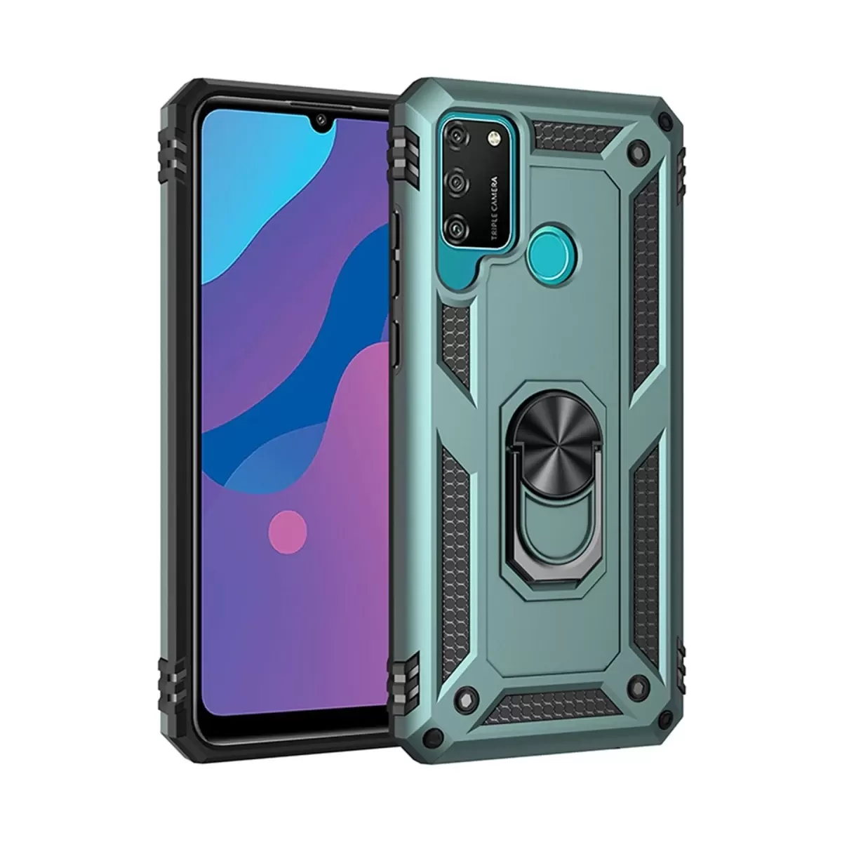 Newface Huawei Y6P Kılıf Sofya Yüzüklü Silikon Kapak - Yeşil