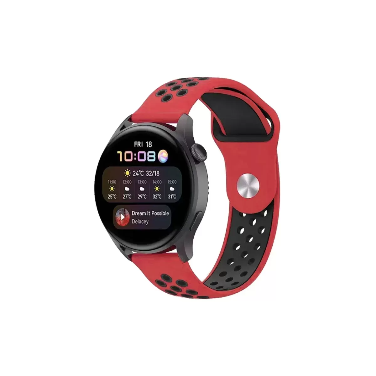 Newface Watch 20mm Spor Delikli Kordon - Kırmızı-Siyah