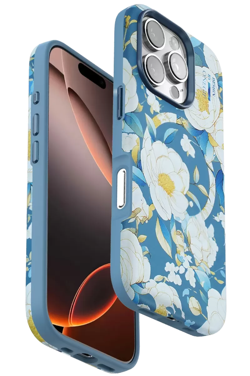 Onegif Apple iPhone 16 Pro Max Flower Series Magsafe Kapak - Mavi