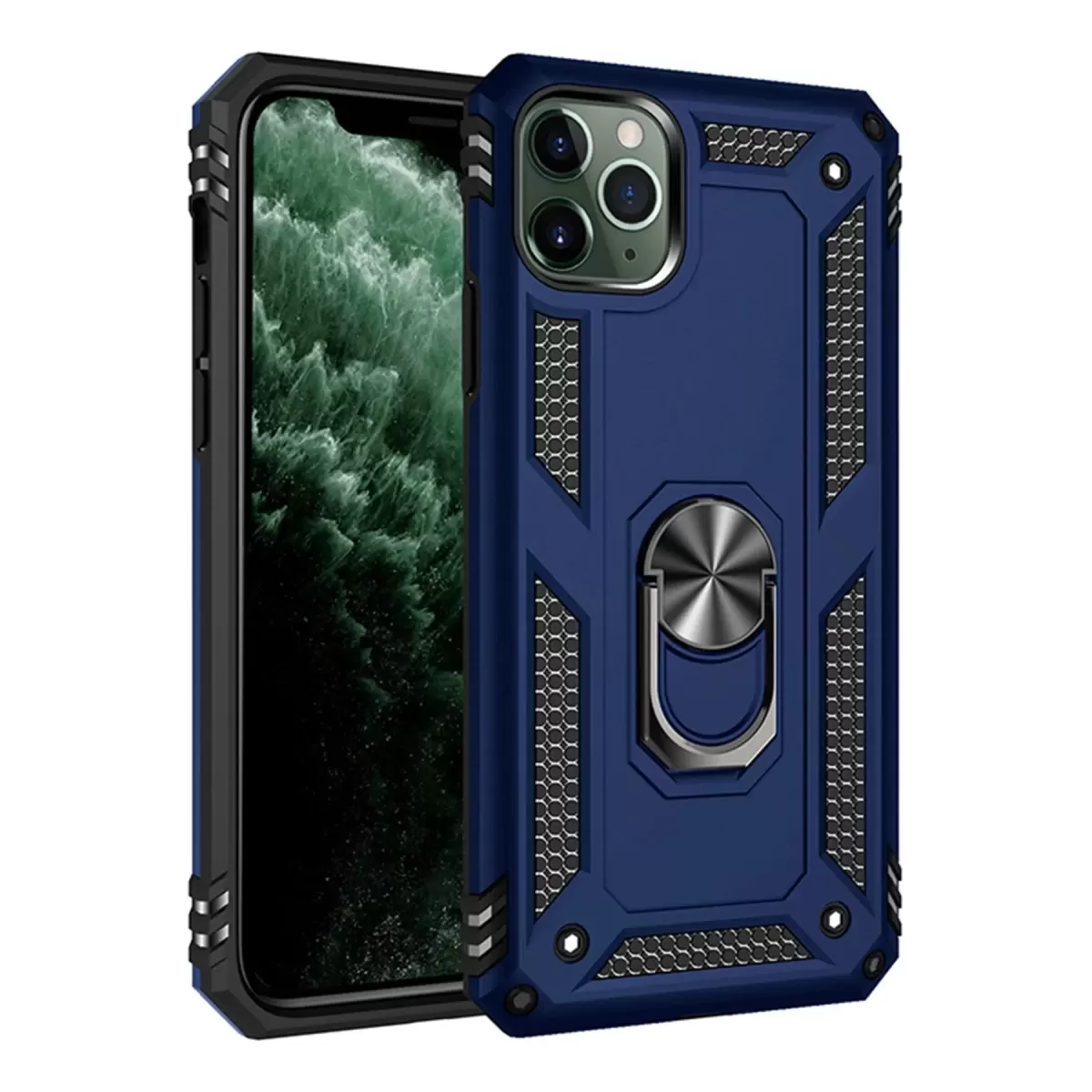 Newface Apple iPhone 11 Pro Max Kılıf Sofya Yüzüklü Silikon Kapak - Lacivert