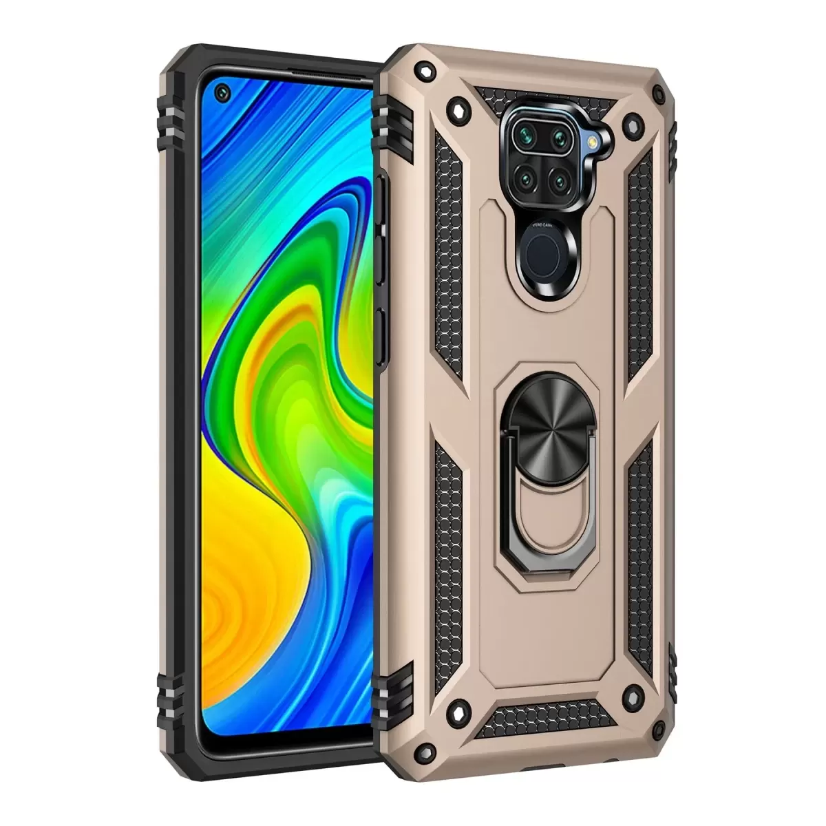 Newface Xiaomi Redmi Note 9 Kılıf Sofya Yüzüklü Silikon Kapak - Gold