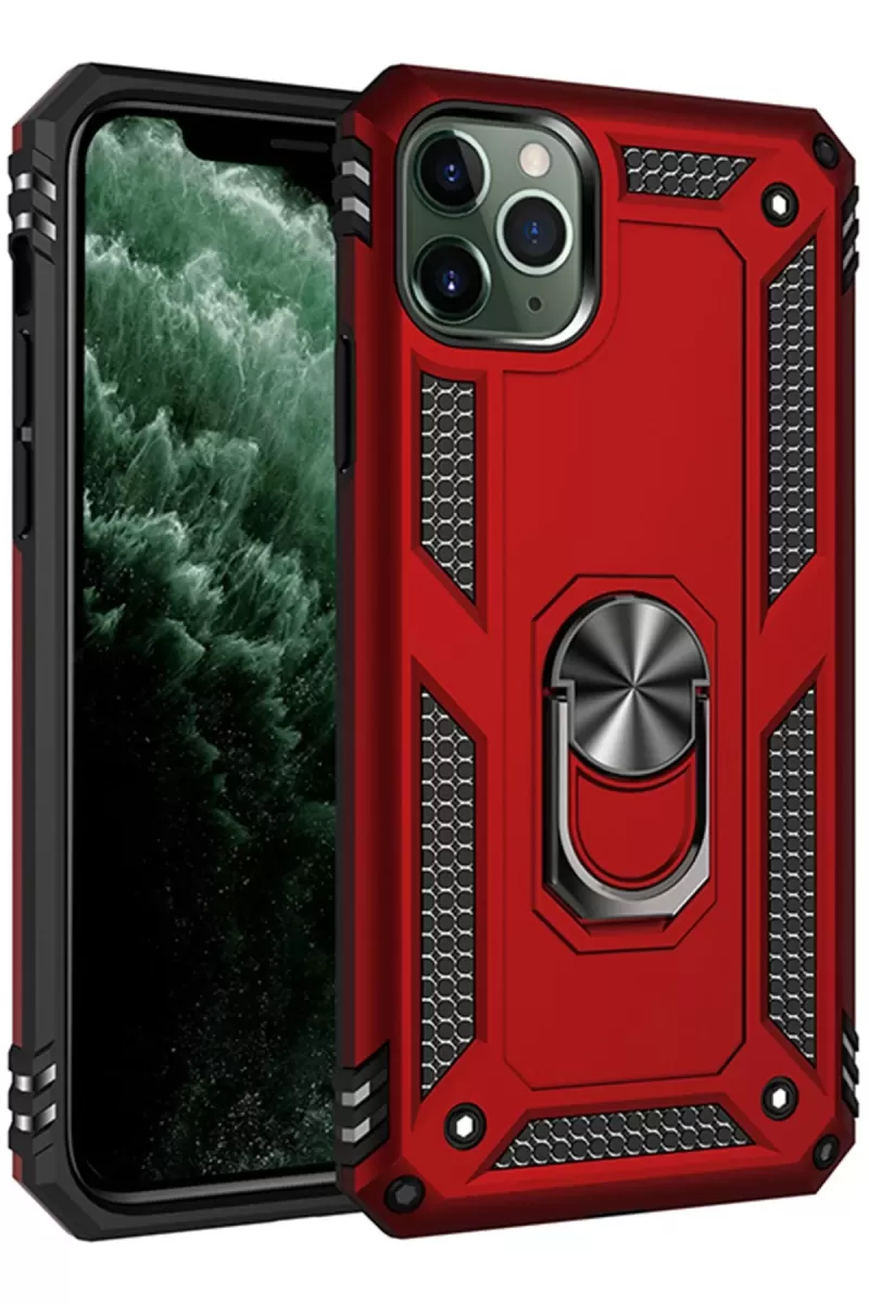 Newface Apple iPhone 11 Pro Max Kılıf Sofya Yüzüklü Silikon Kapak - Kırmızı