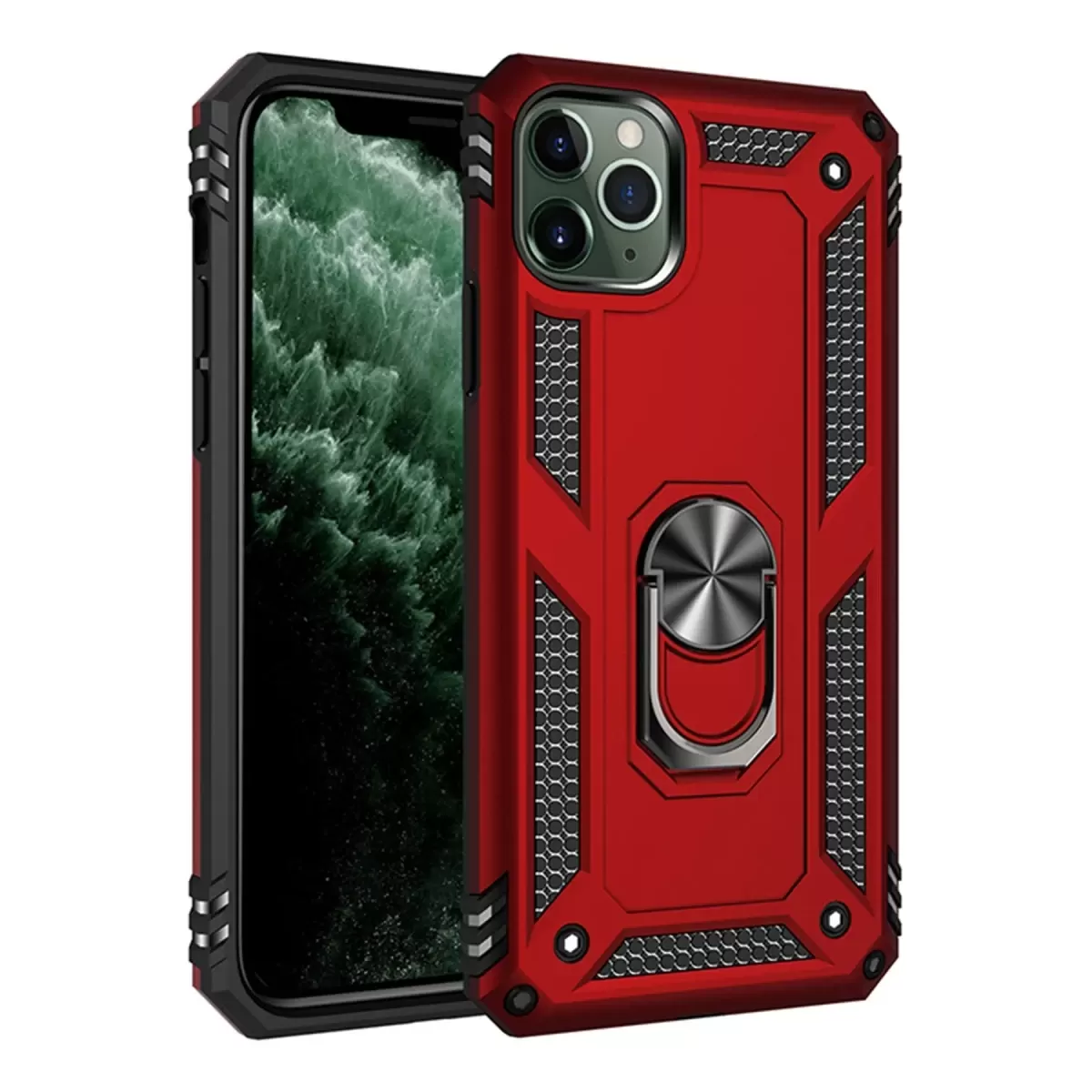Newface Apple iPhone 11 Pro Max Kılıf Sofya Yüzüklü Silikon Kapak - Kırmızı