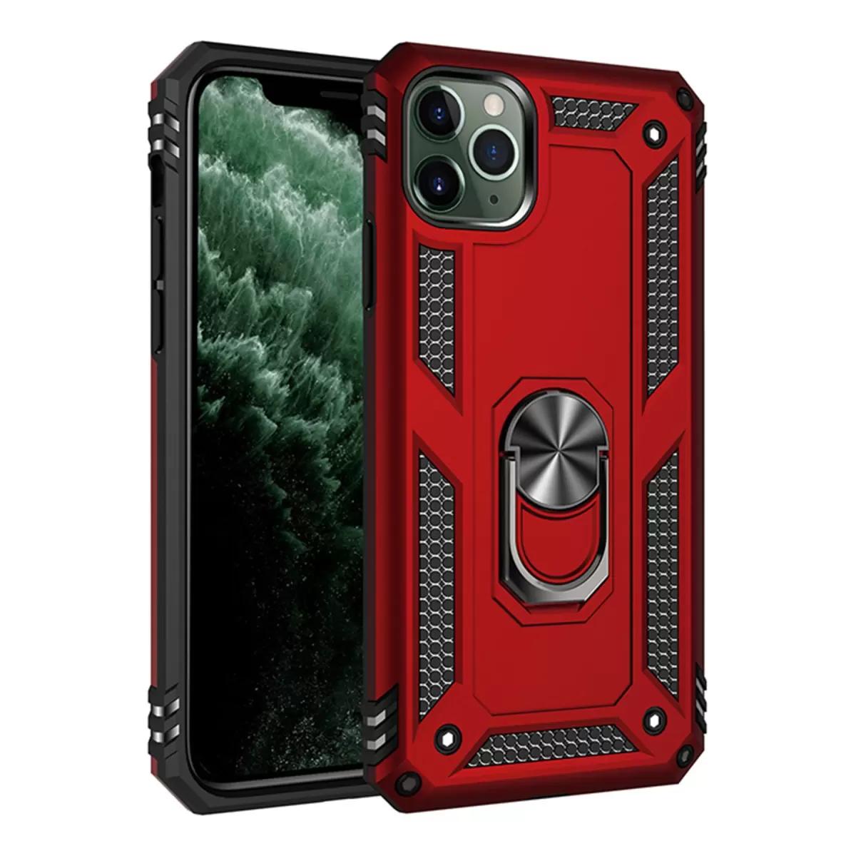 Newface Apple iPhone 11 Pro Max Kılıf Sofya Yüzüklü Silikon Kapak - Kırmızı