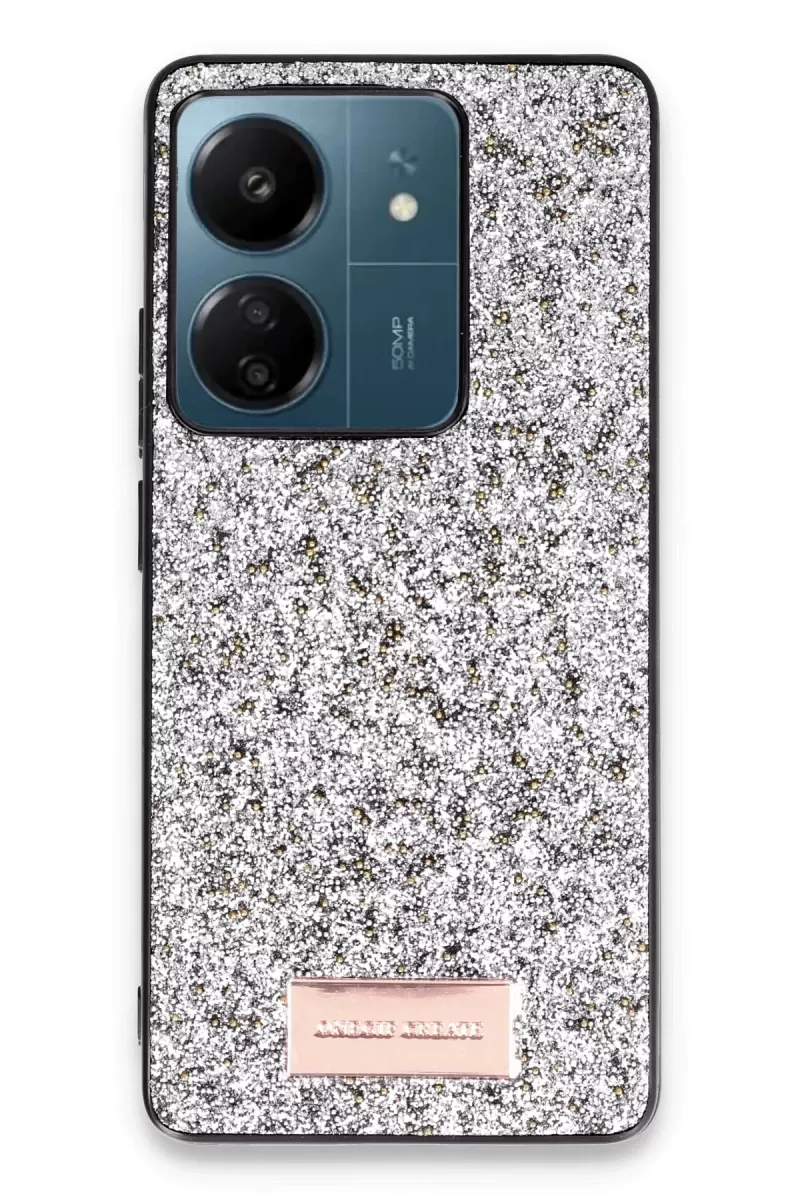 Onegif Xiaomi Redmi 13C Bright Simli Kapak - Gümüş