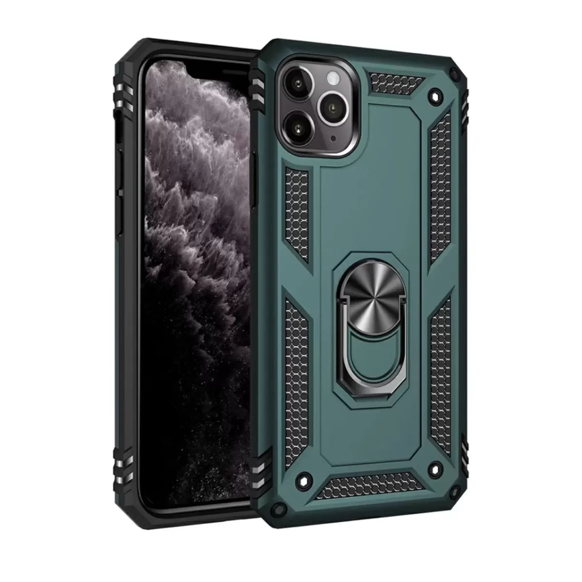 Newface Apple iPhone 11 Pro Max Kılıf Sofya Yüzüklü Silikon Kapak - Yeşil