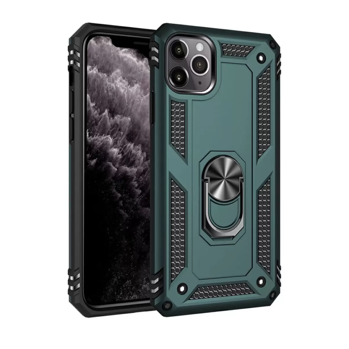 Newface Apple iPhone 11 Pro Max Kılıf Sofya Yüzüklü Silikon Kapak - Yeşil