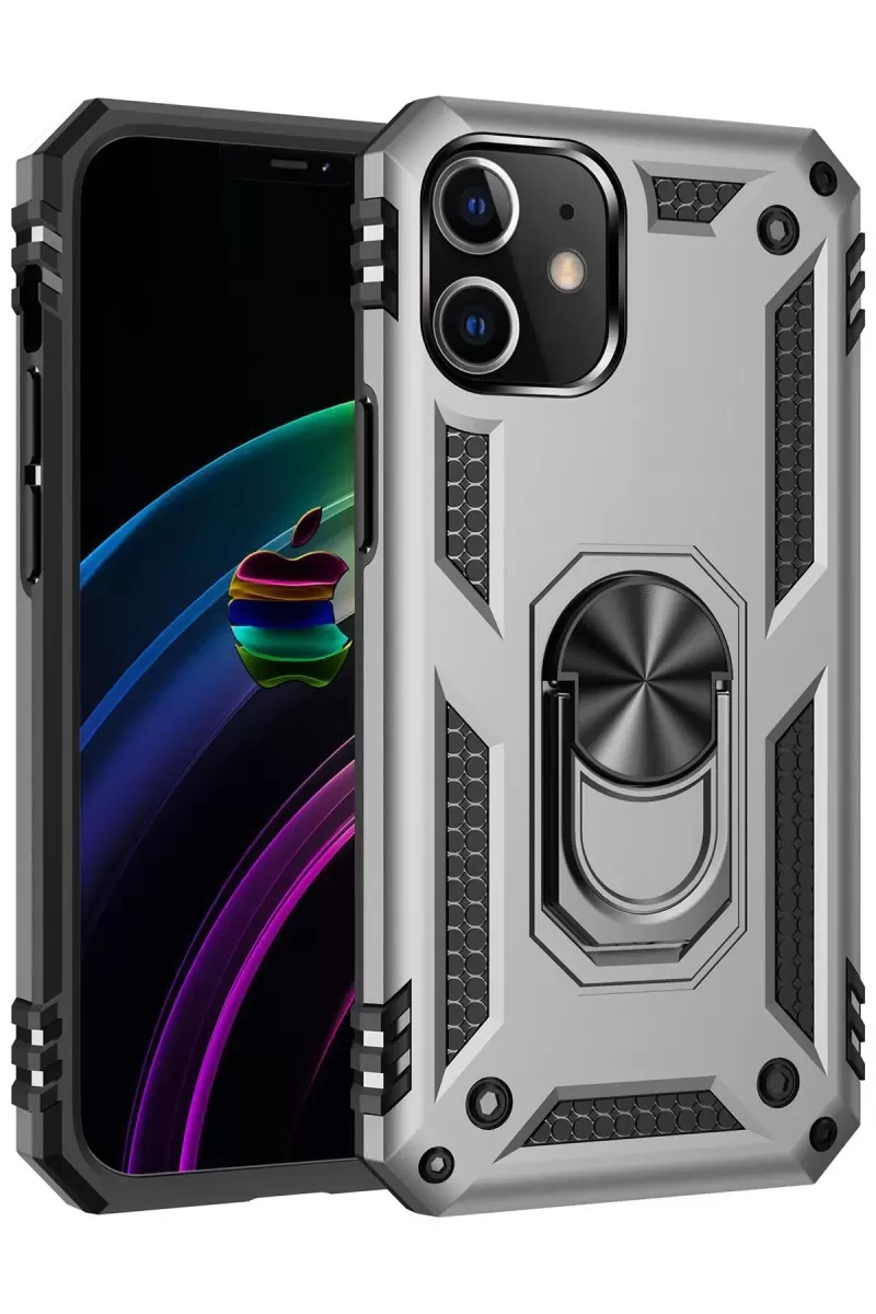 Newface Apple iPhone 12 Mini Kılıf Sofya Yüzüklü Silikon Kapak - Gümüş