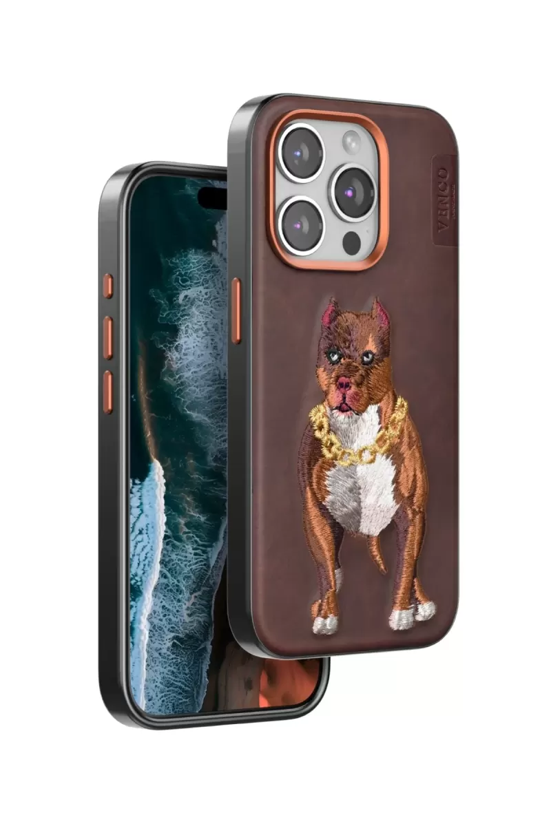 Venco Apple iPhone 15 Pro Perma Desenli Kapak - Kahverengi
