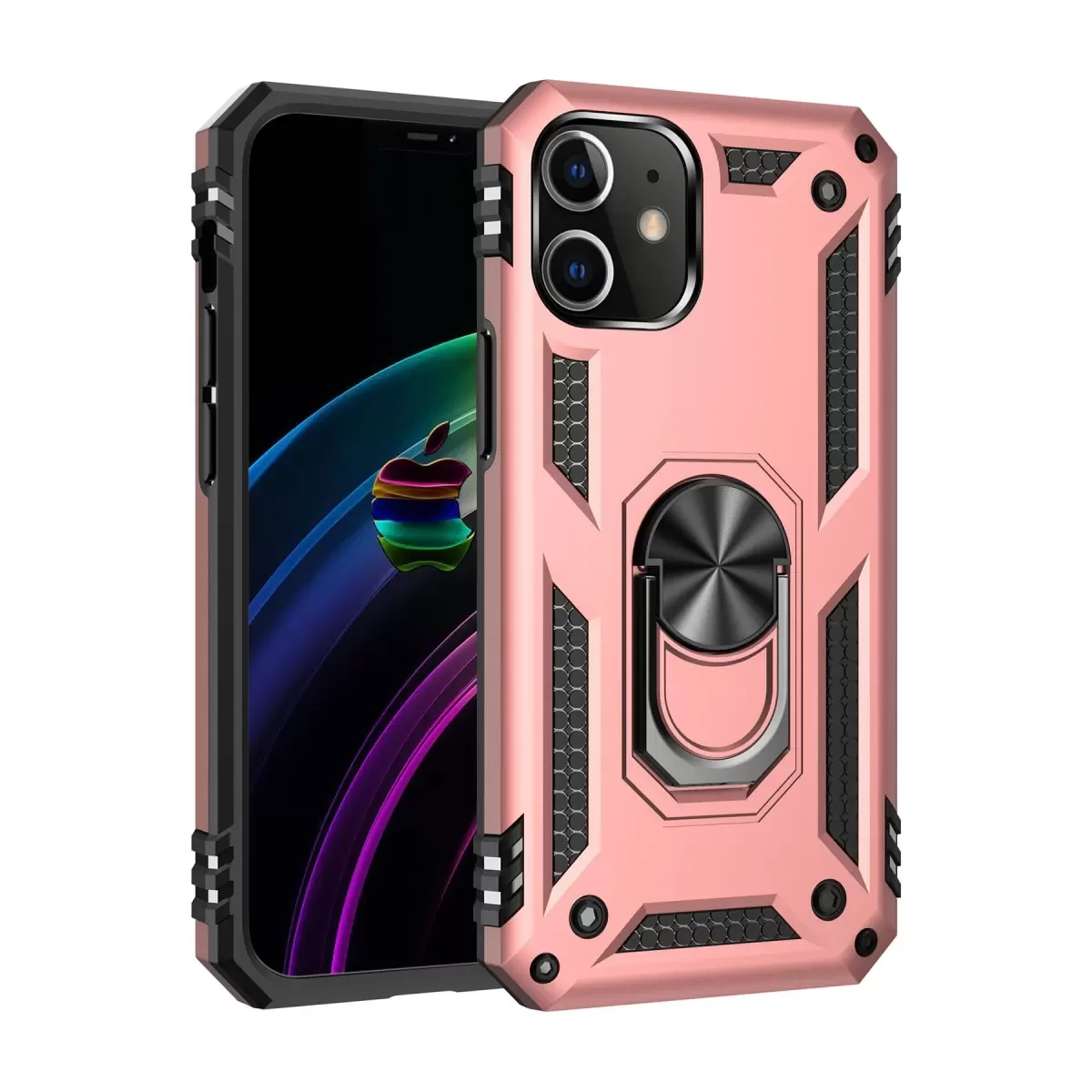 Newface Apple iPhone 12 Mini Kılıf Sofya Yüzüklü Silikon Kapak - Rose