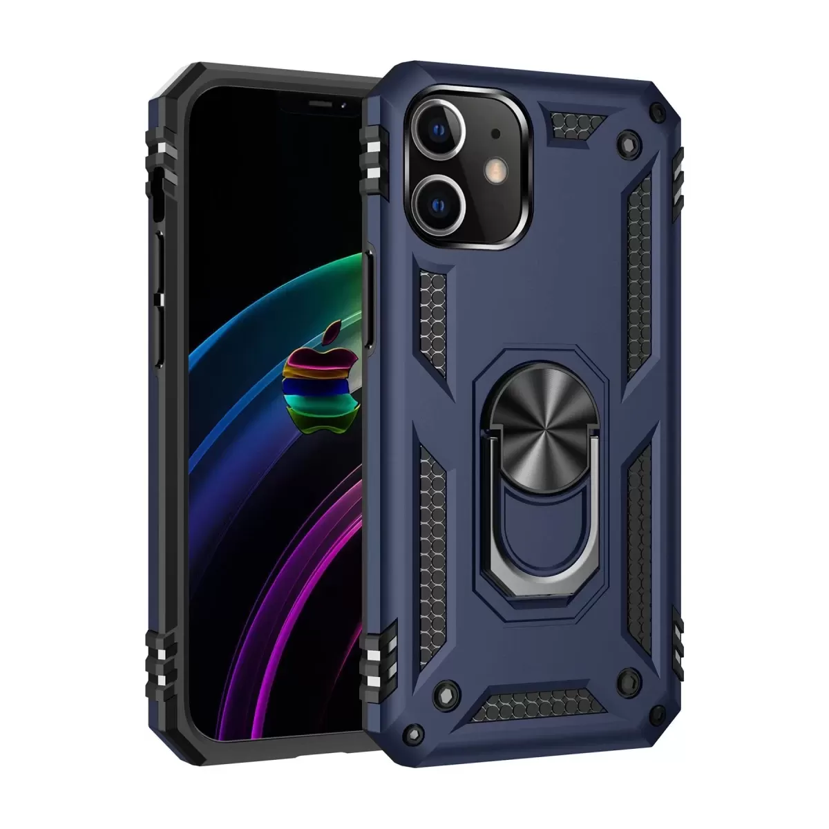 Newface Apple iPhone 12 Mini Kılıf Sofya Yüzüklü Silikon Kapak - Lacivert