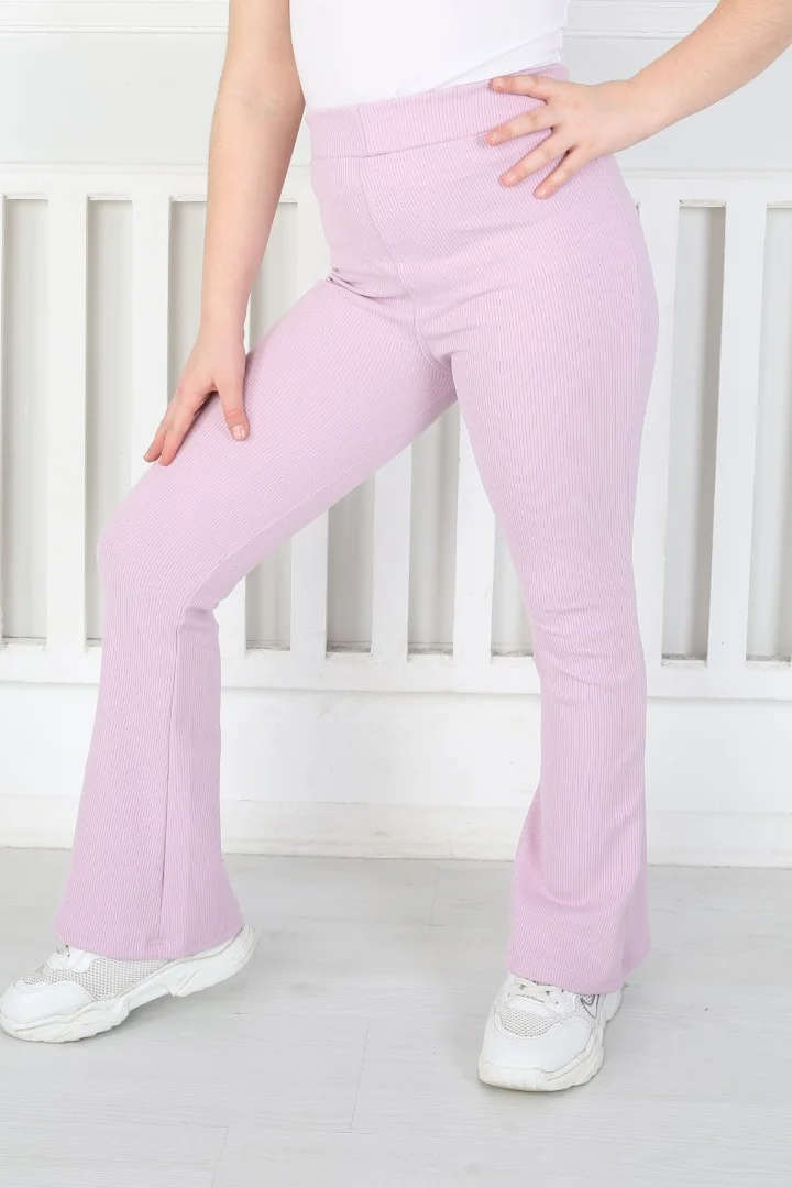 İspanyol Paça Birinci Kalite Fitilli Kumaş Lila Kız Çocuk Günlük Tayt