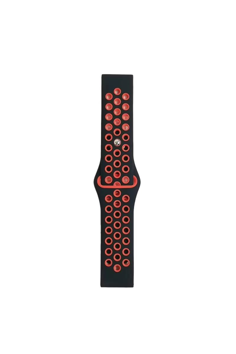 Newface Watch 22mm Spor Delikli Kordon - Siyah-Kırmızı