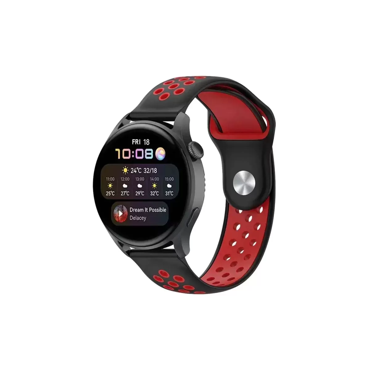 Newface Watch 22mm Spor Delikli Kordon - Siyah-Kırmızı