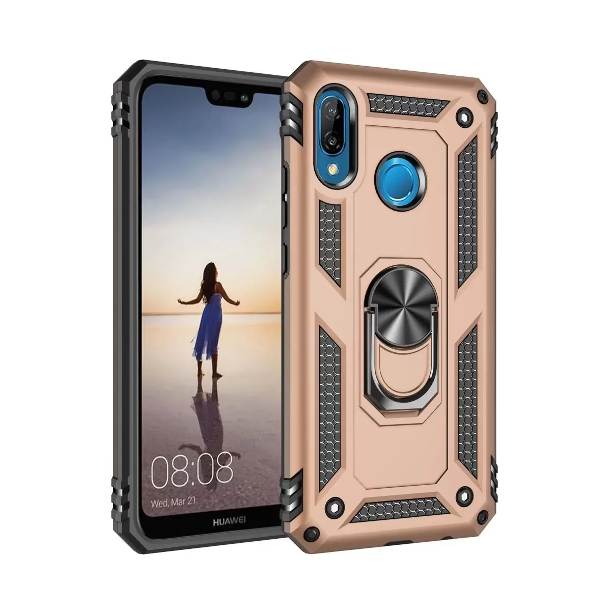 Newface Huawei P20 Lite Kılıf Sofya Yüzüklü Silikon Kapak - Gold