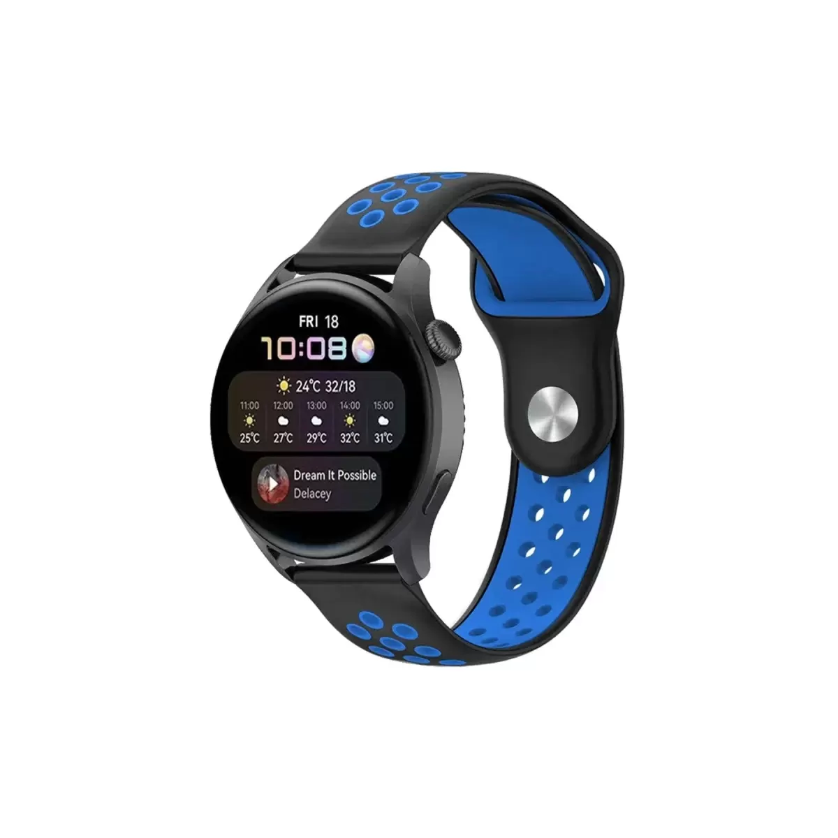 Newface Watch 22mm Spor Delikli Kordon - Siyah-Mavi