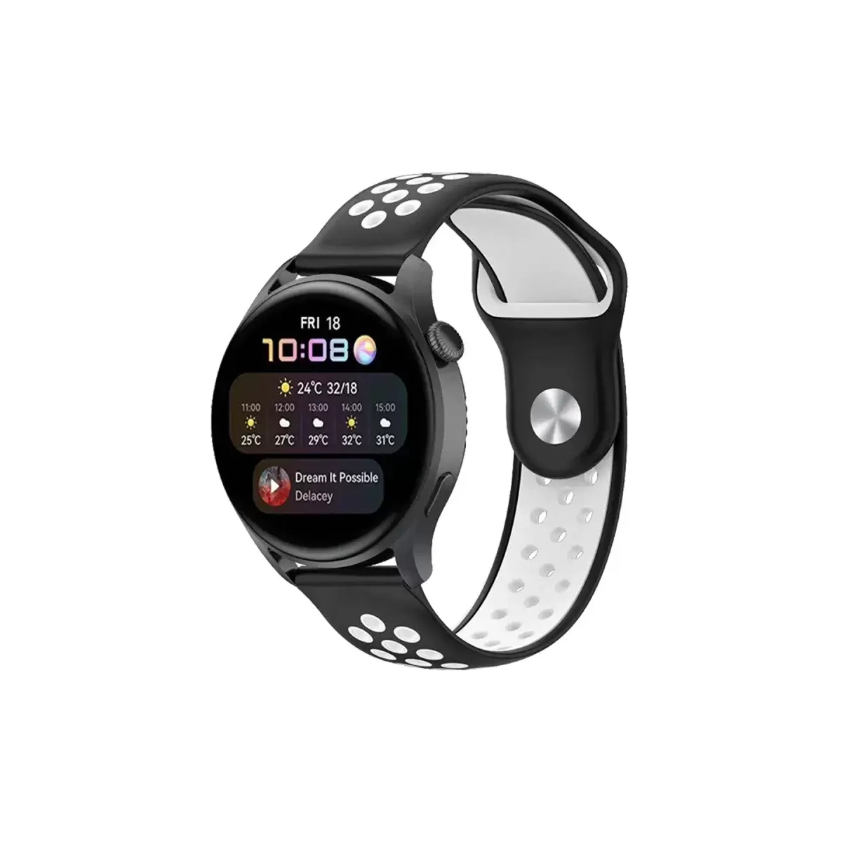 Newface Watch 22mm Spor Delikli Kordon - Siyah-Beyaz