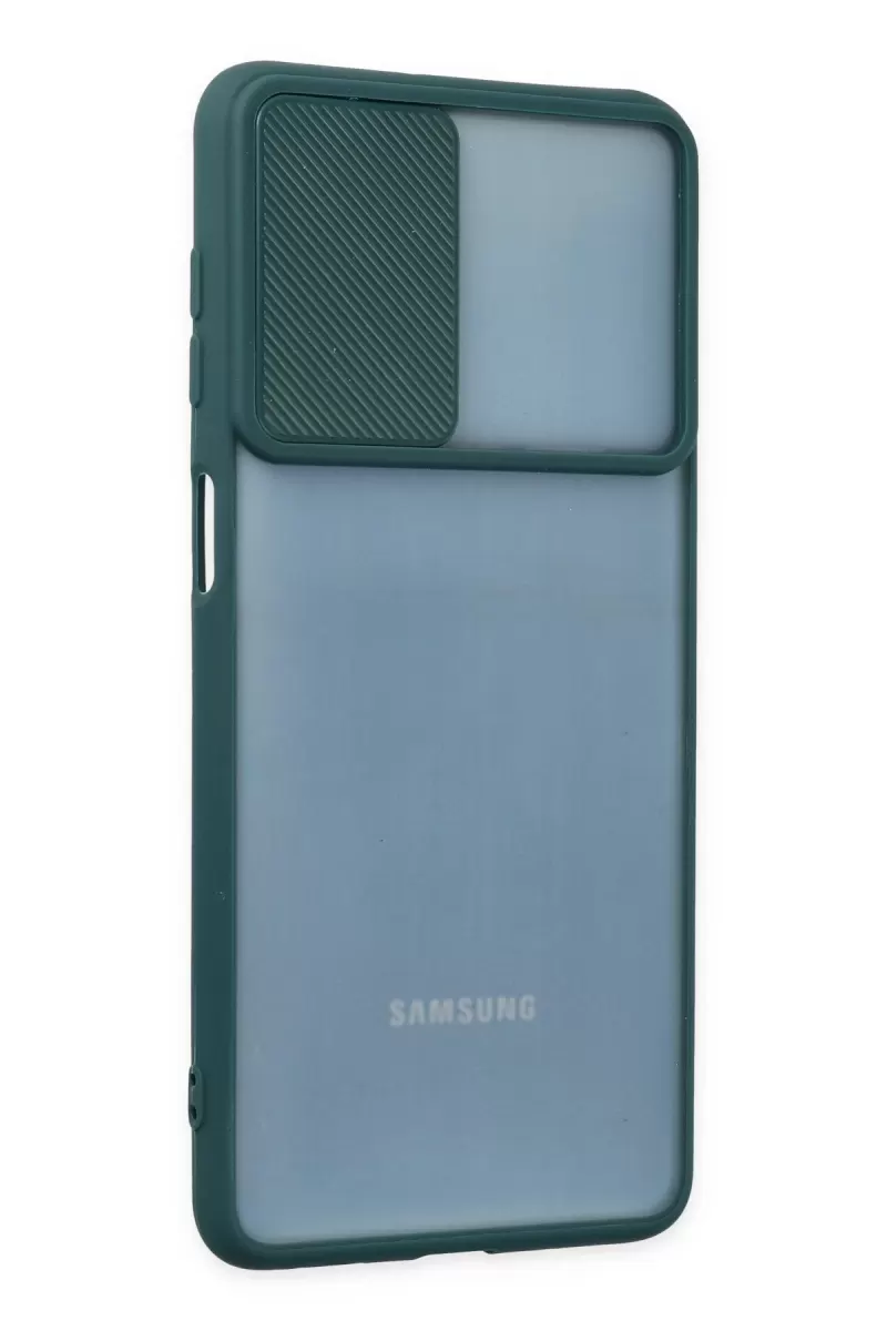 Newface Samsung Galaxy M52 5G Kılıf Palm Buzlu Kamera Sürgülü Silikon - Yeşil