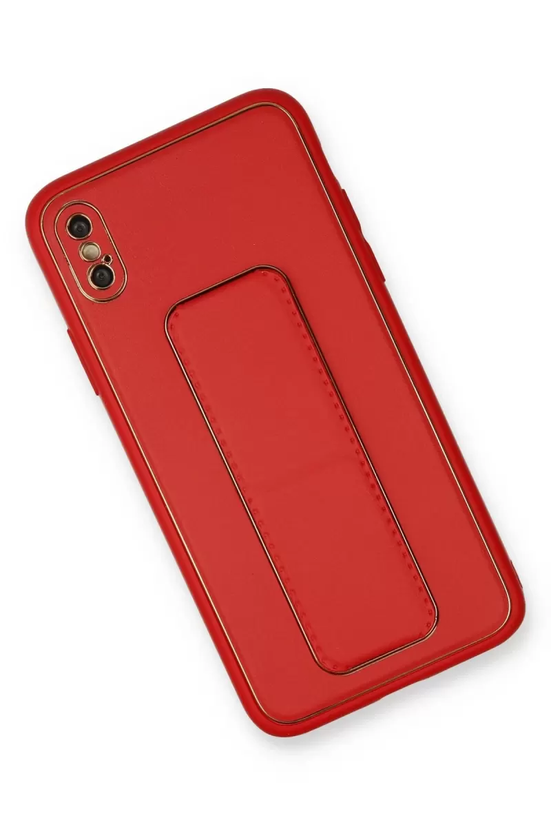 Newface Apple iPhone XS Max Kılıf Coco Deri Standlı Kapak - Kırmızı