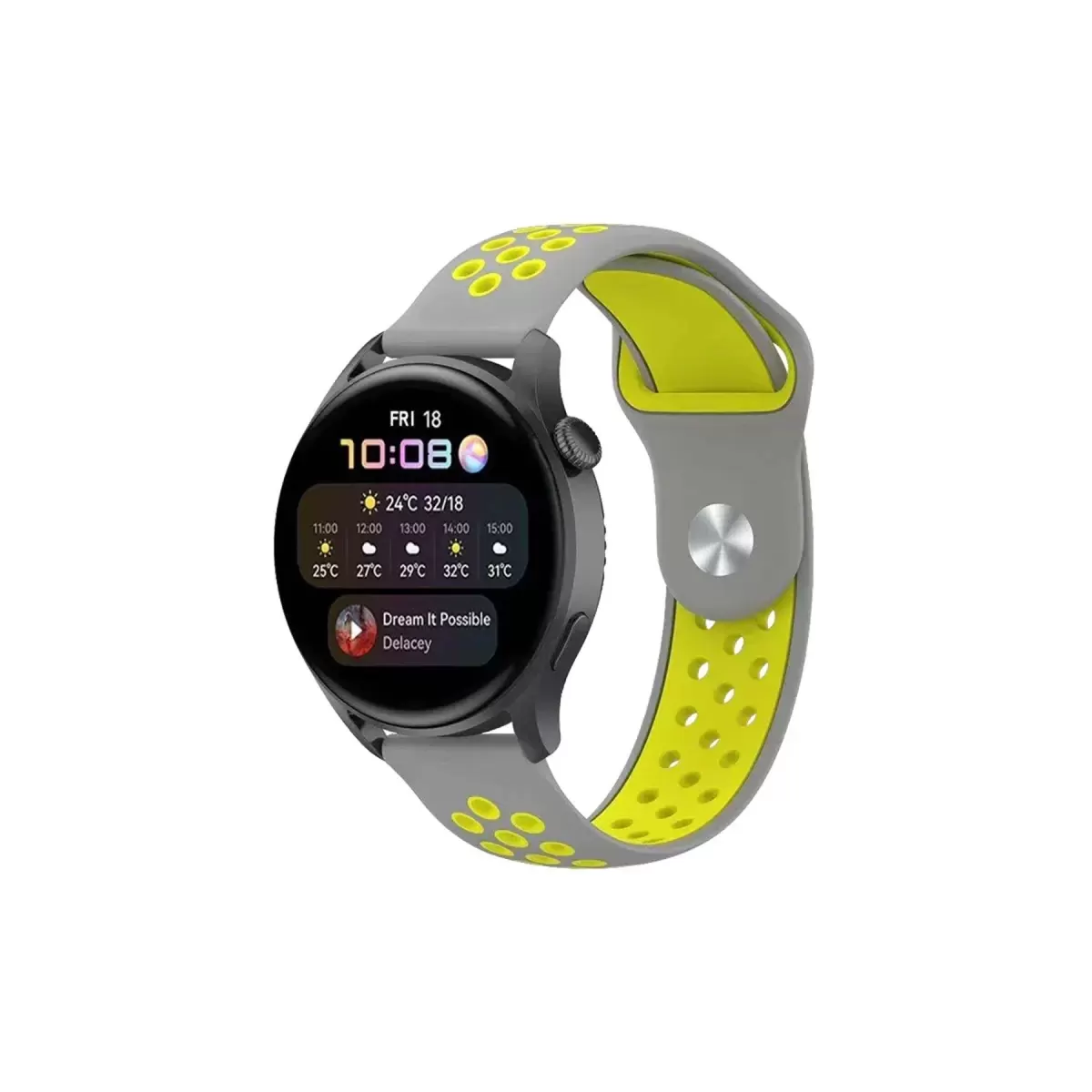 Newface Watch 22mm Spor Delikli Kordon - Gri-Yeşil