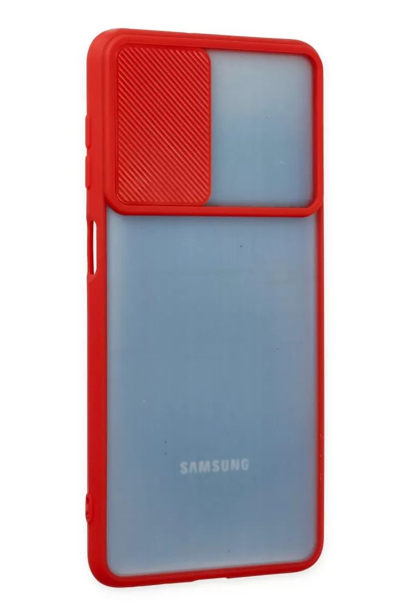 Newface Samsung Galaxy M52 5G Kılıf Palm Buzlu Kamera Sürgülü Silikon - Kırmızı