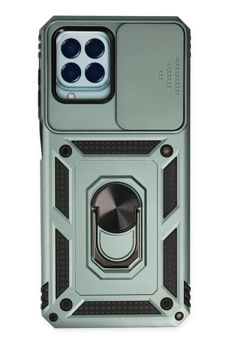 Newface Samsung Galaxy M33 Kılıf Pars Lens Yüzüklü Silikon - Yeşil
