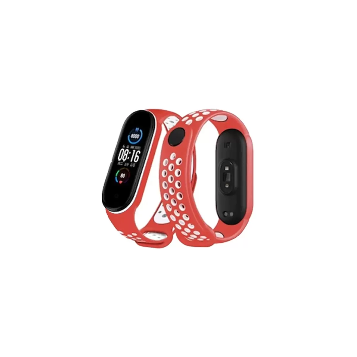 Newface Xiaomi Mi Band 6 Spor Delikli Kordon - Kırmızı-Beyaz