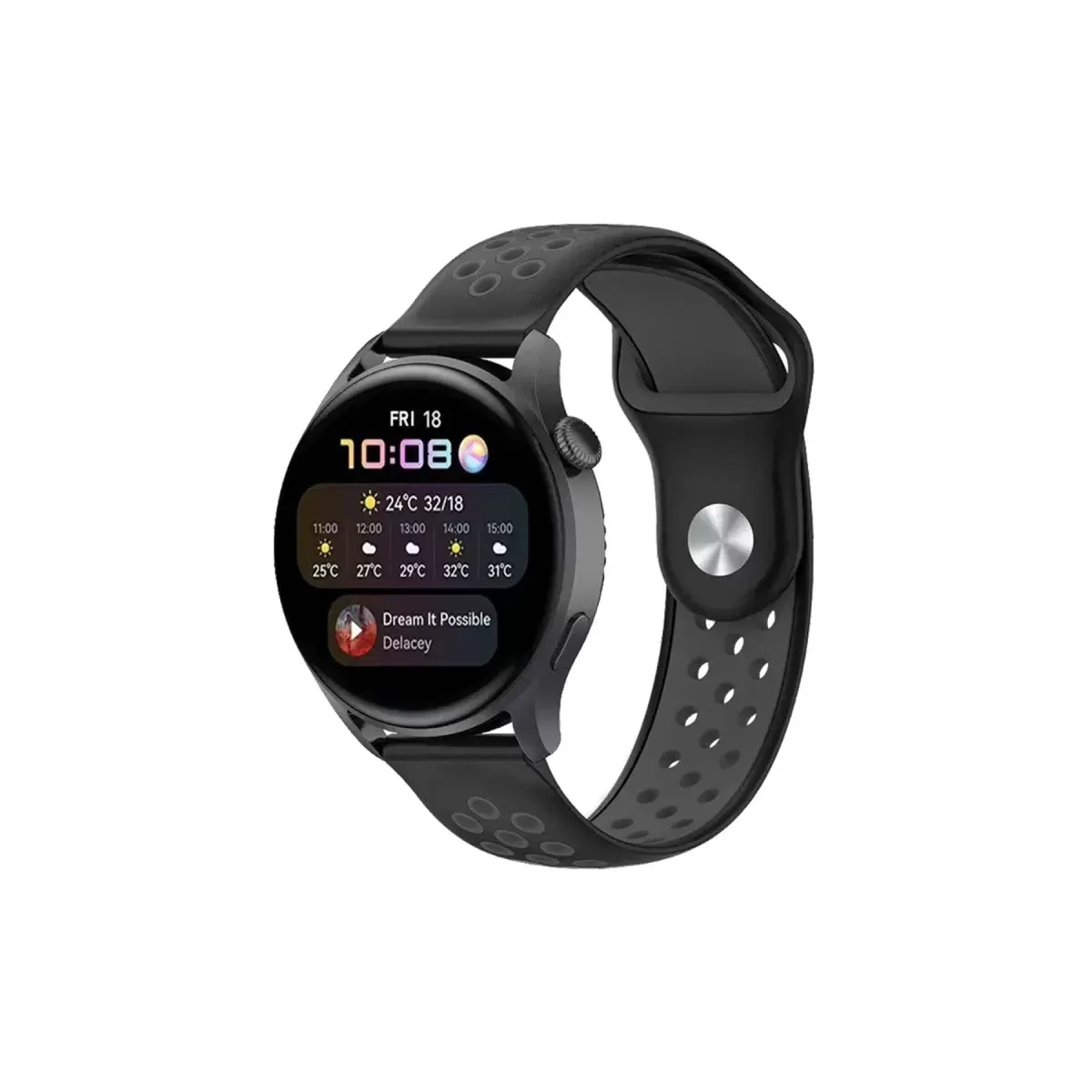 Newface Watch 22mm Spor Delikli Kordon - Siyah-Füme