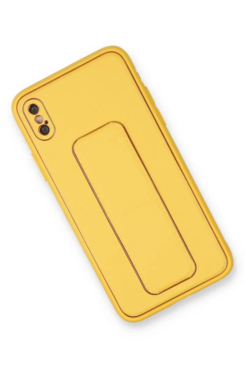Newface Apple iPhone XS Max Kılıf Coco Deri Standlı Kapak - Sarı