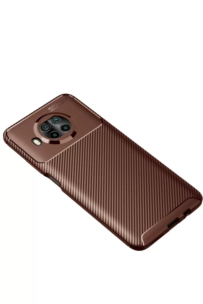 Newface Xiaomi Mi 10T Lite Kılıf Auto Focus Karbon Kapak - Kahverengi